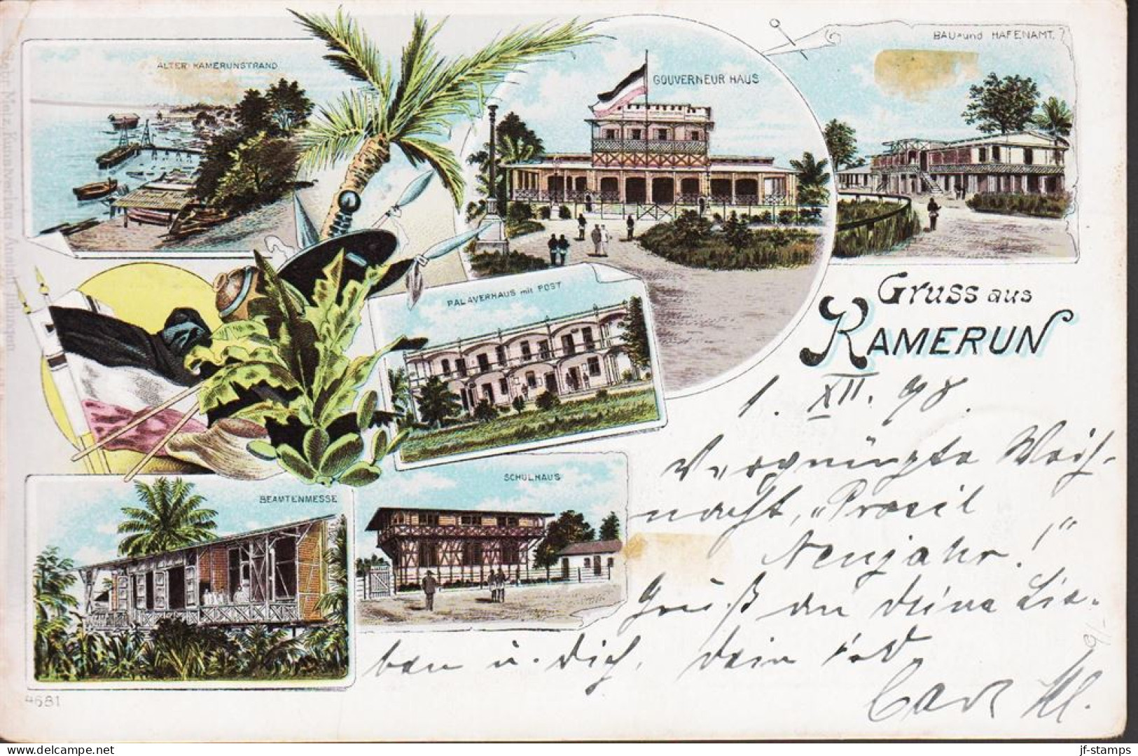 1898. Kamerun 2 Ex 5 Pf. REICHSPOST On Very Beautiful Postkarte (Gruss Aus Kamerun.) To Germany... (Michel 2) - JF543815 - Kamerun