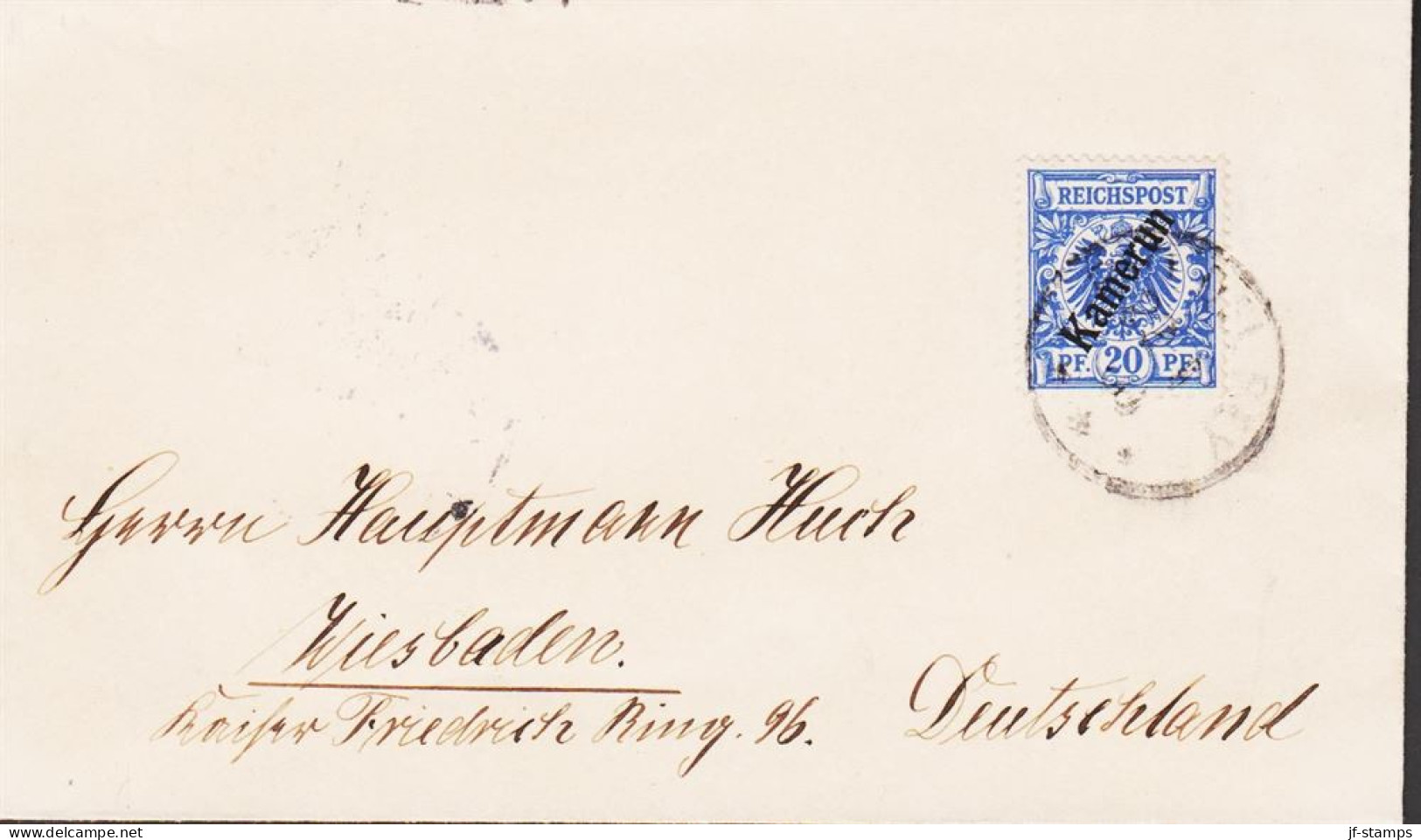 1897. Kamerun 20 Pf. REICHSPOST On Fine Small Envelope To Germany Cancelled RIO DEL REY 21 1 00... (Michel 4) - JF543821 - Camerún