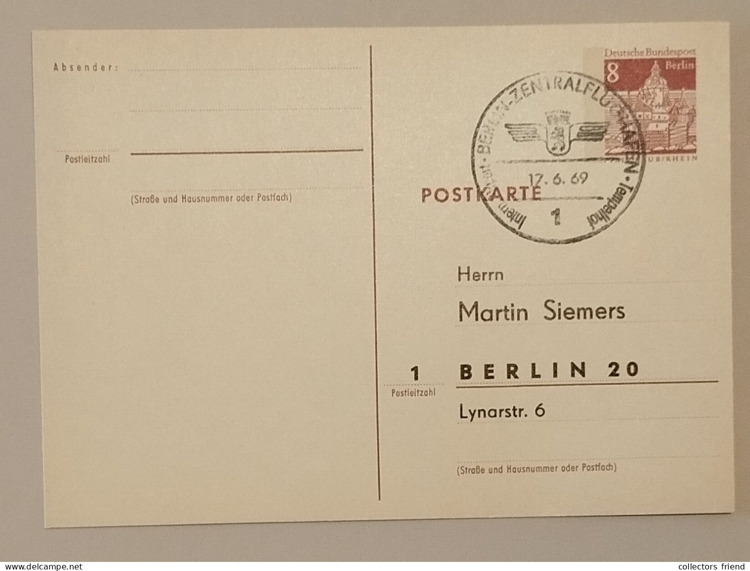 Postkarte Berlin 8Pf - Sonderstempel Zentralflughafen Tempelhof - Postkarten - Gebraucht