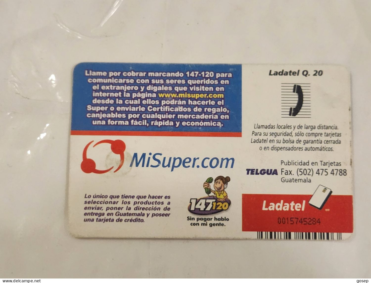 Guatemala-(GL-TLG-0114)-Misuper.Com-(20)-(ladatel Q.20)-(0015745284)-used Card+1card Prepiad Free - Guatemala