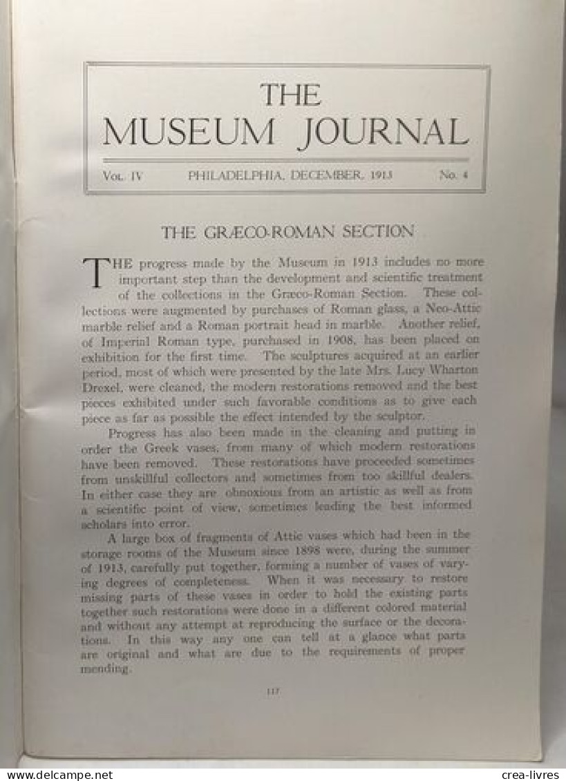 The Museum Journal VOL. IV 1913 N°4 / University Of Pennsylvania - Archäologie