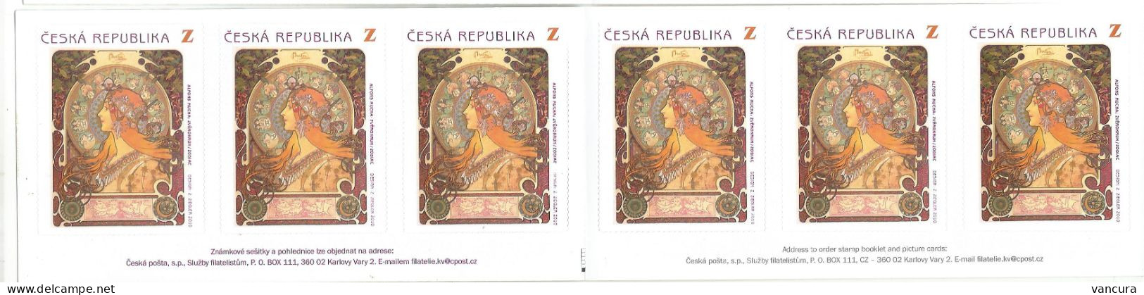 ** Booklet 635 A Czech Republic Alfons Mucha Zodiac Signs 2010 Pink Logo 6th Plate - Modern