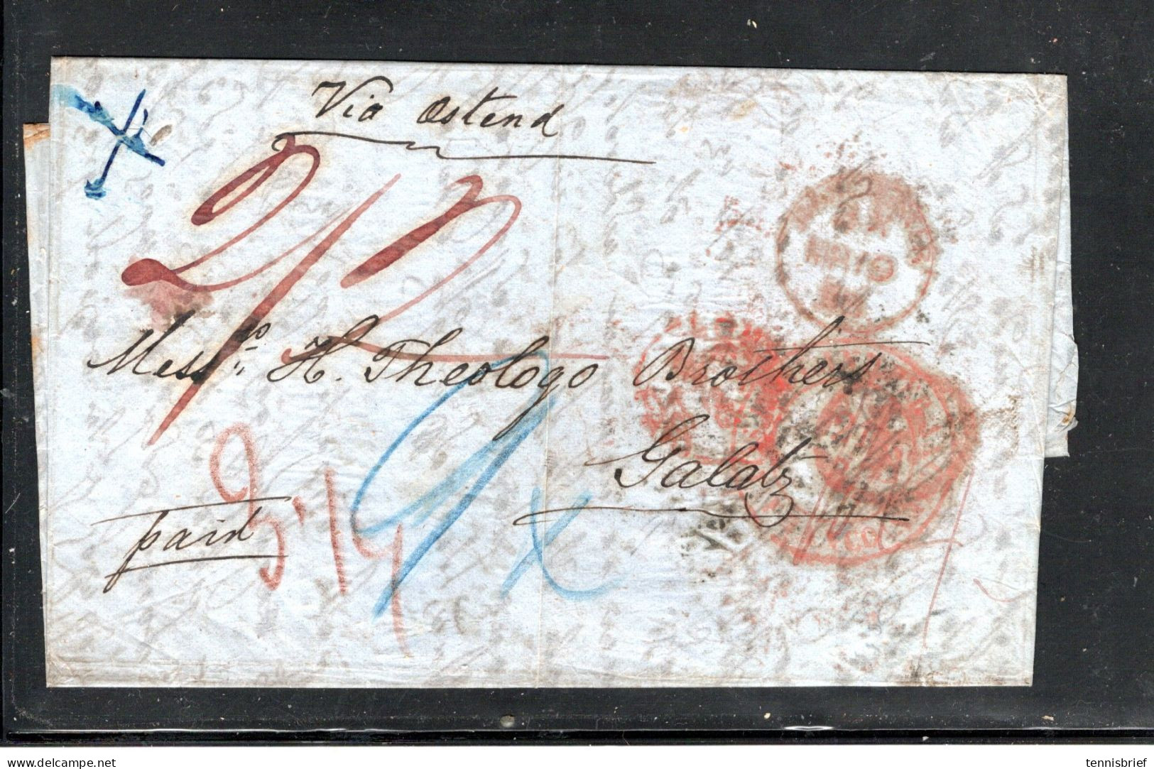 1858 , "MANCHESTER " To Gallatz , Transit  " LONDON "  Red " P"  .AACHEN , Clear Arrival Postmark "GALLATZ"  #1577 - ...-1858 Vorphilatelie