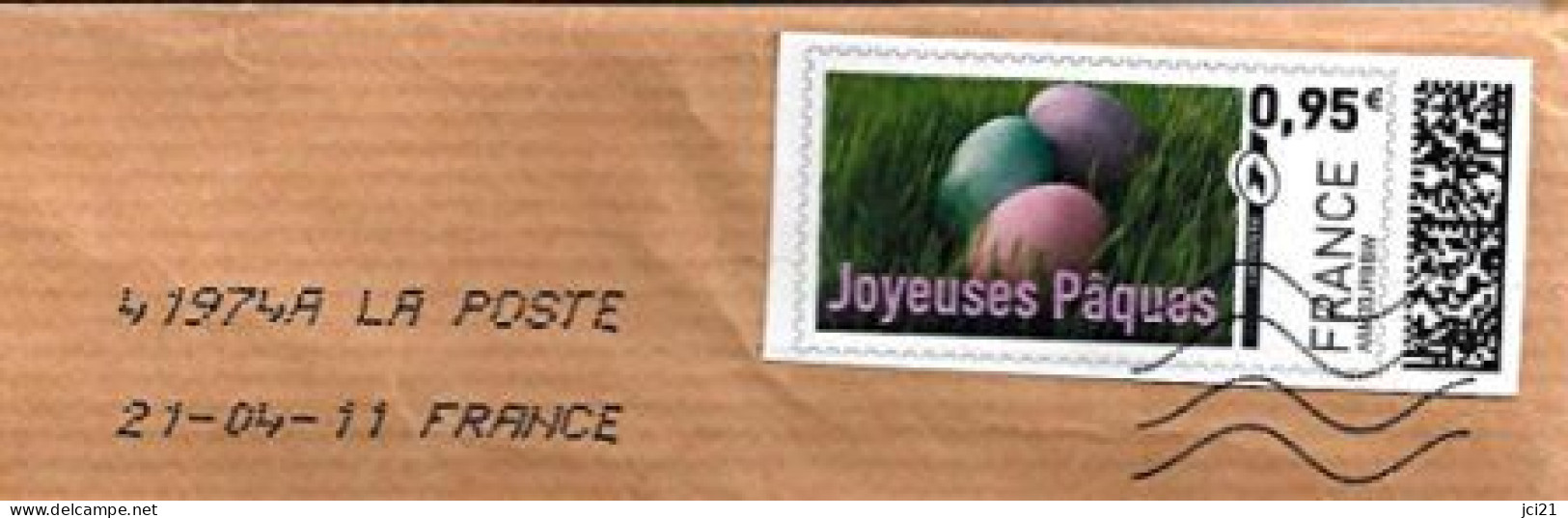 MON TIMBRE EN LIGNE  " JOYEUSES PÂQUES " (OEUFS) OBLITÉRÉ SUR ENVELOPPE ENTIÈRE_T1120 - Sonstige & Ohne Zuordnung