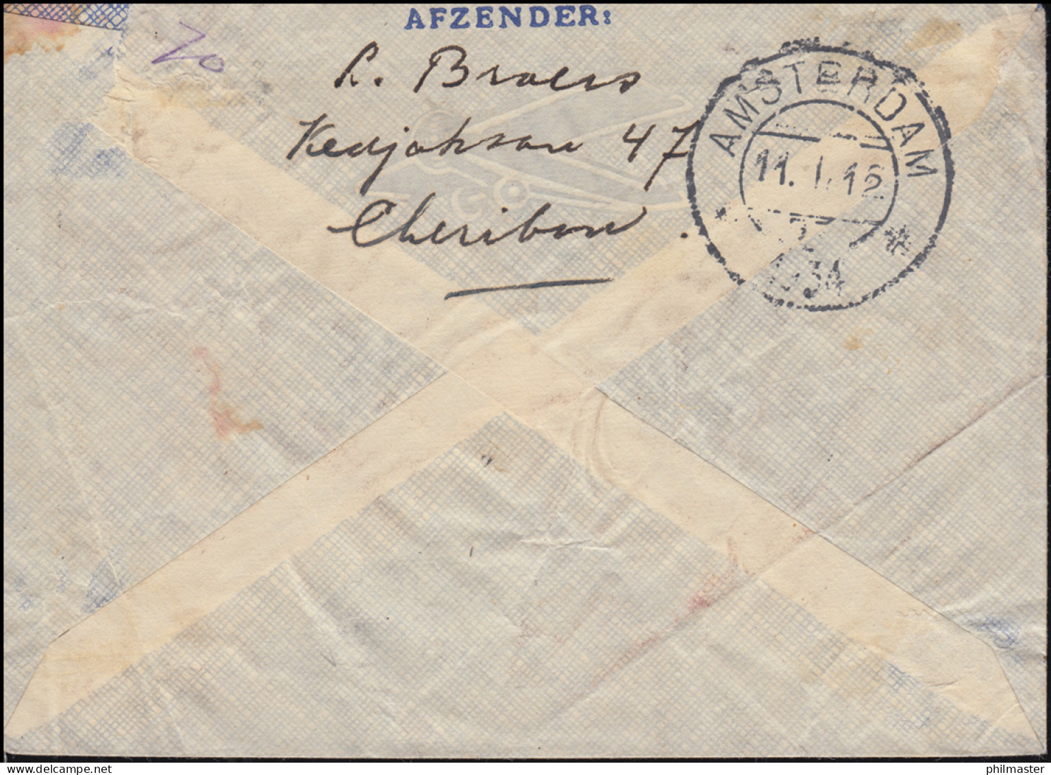 KLM-Flugpost Postjager/Batavia 5.1.34 Nach Amsterdam Bf. 143+195 CHERIBON 3.1.34 - Posta Aerea