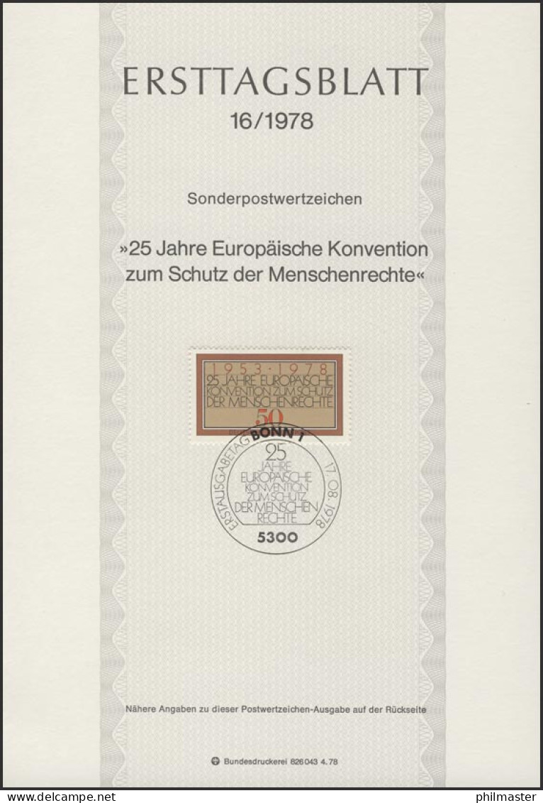 ETB 16/1978 Europ. Konvention Schutz D. Menschenrechte - 1974-1980