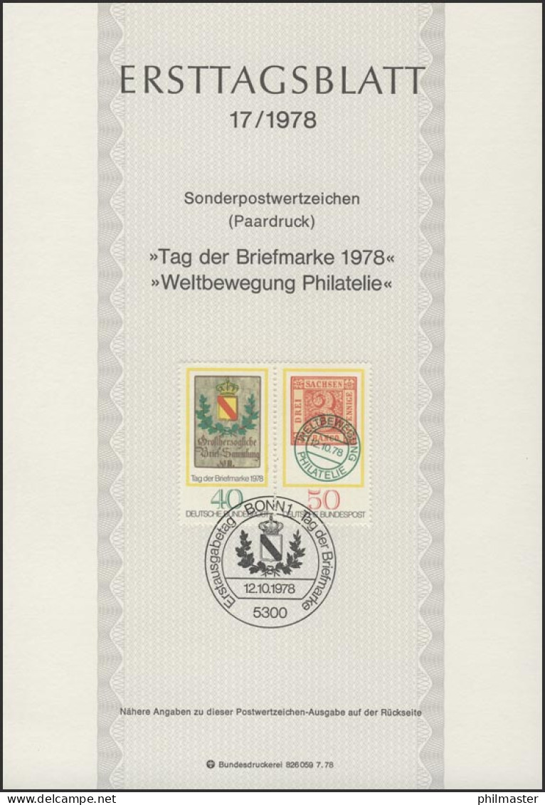 ETB 17/1978 Tag Der Briefmarke, Weltbewegung Philatelie - 1974-1980