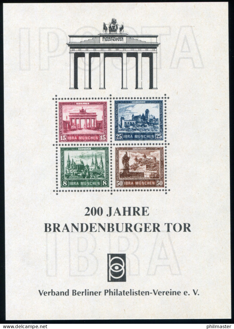 Sonderdruck Brandenburger Tor 1993: Deutsches Reich FAKSIMILE Block 1 Nothilfe - Privatpost