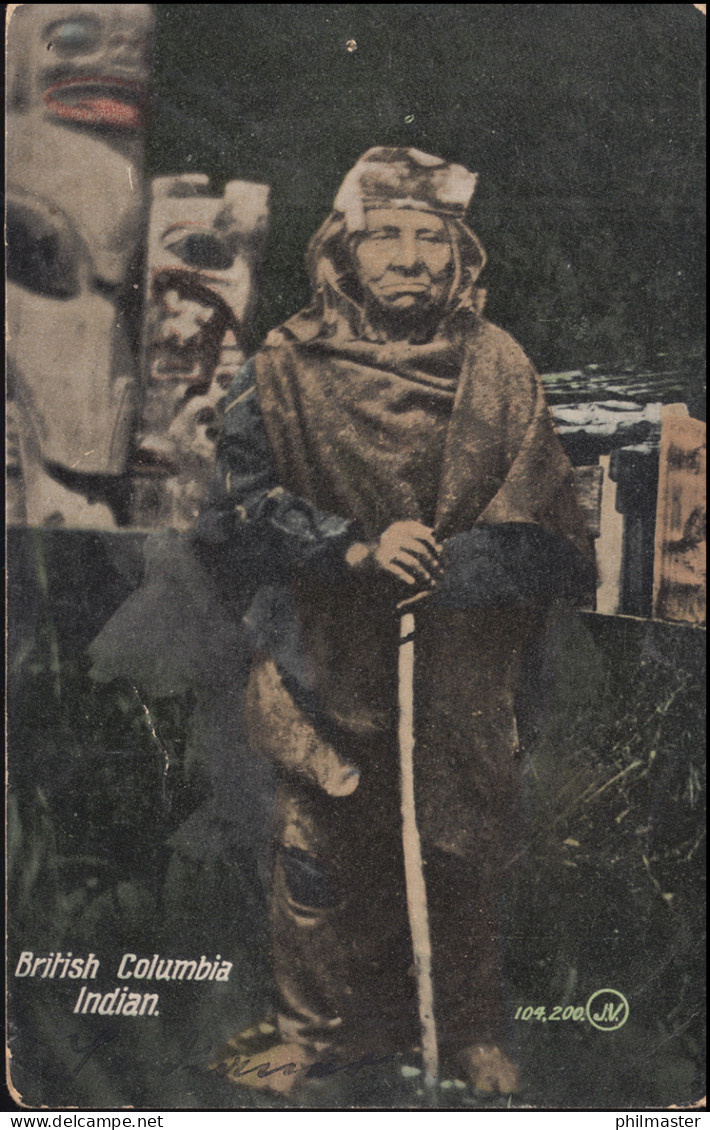 Ansichtskarte British Columbia Native Person, HAGAN 25.6.1909 Nach Aachen - Indianen