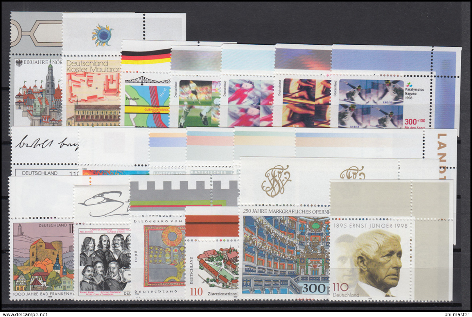 1965-2026 Bund-Jahrgang 1998 Kpl. Ecken Oben Rechts ** Postfrisch - Collections Annuelles