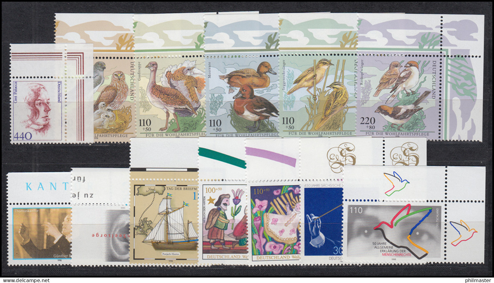 1965-2026 Bund-Jahrgang 1998 Kpl. Ecken Oben Rechts ** Postfrisch - Collections Annuelles