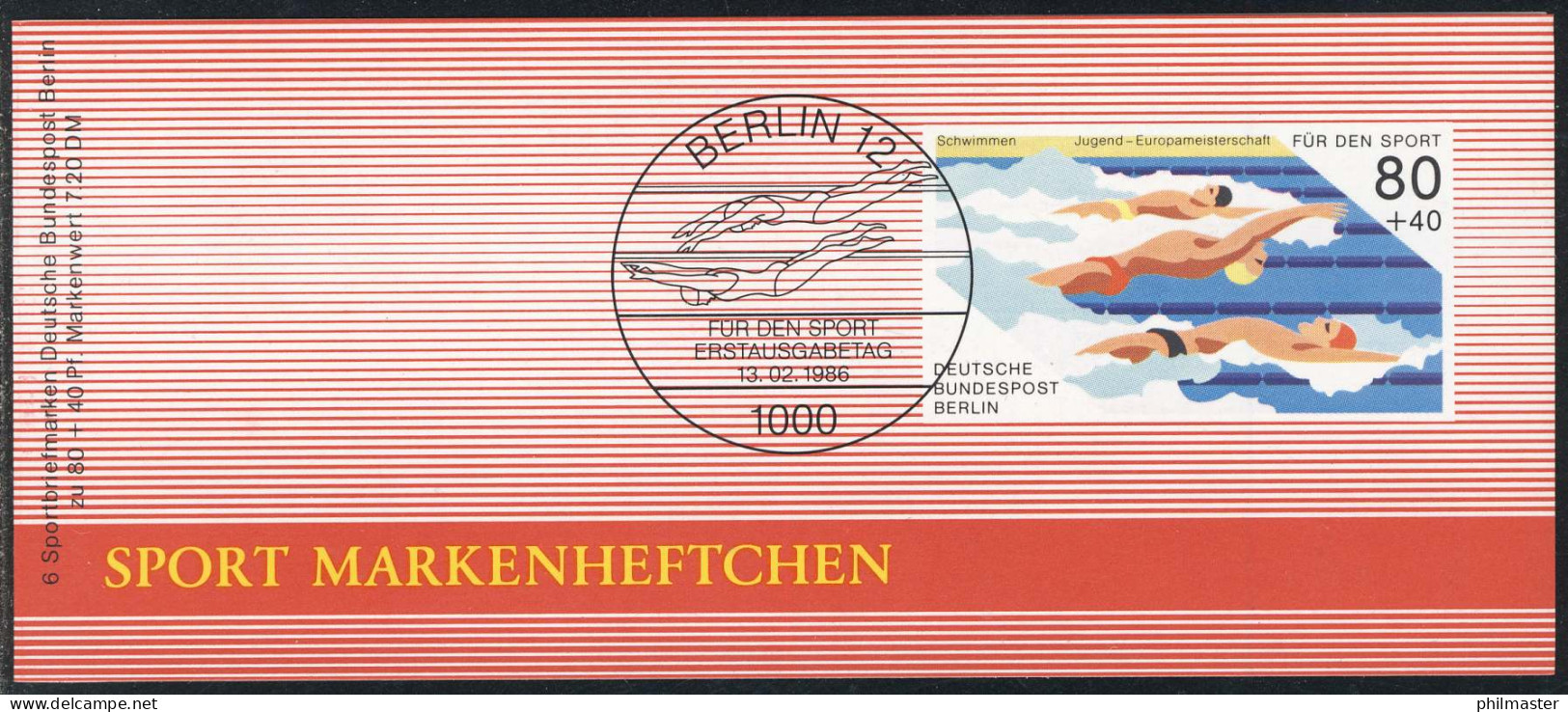 Sport 1986 Rückenschwimmen 80 Pf, 6x751, Postfrisch - Natación