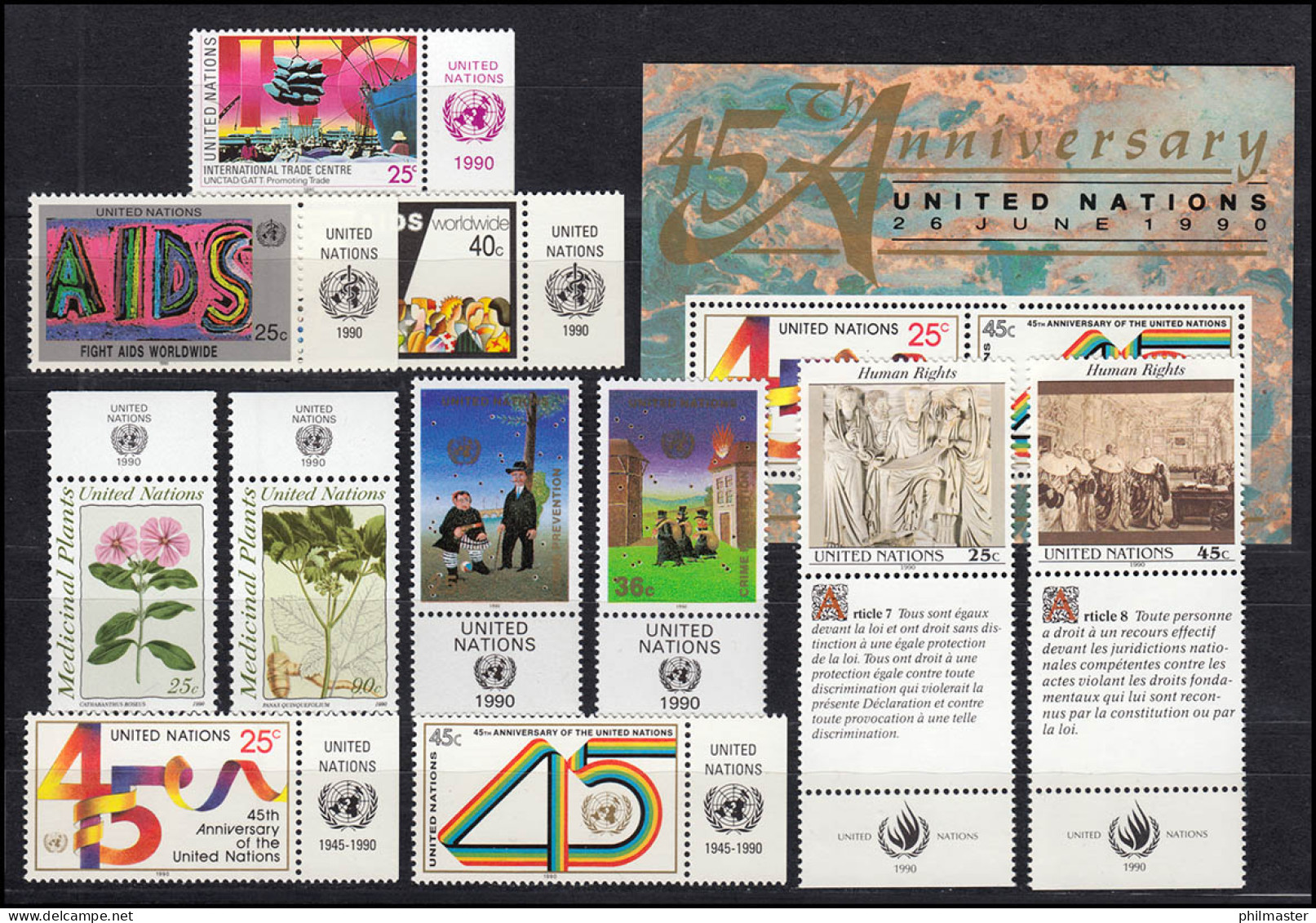 597-607 UNO New York Jahrgang 1990 Komplett - Mit TAB, Postfrisch ** / MNH - Autres & Non Classés