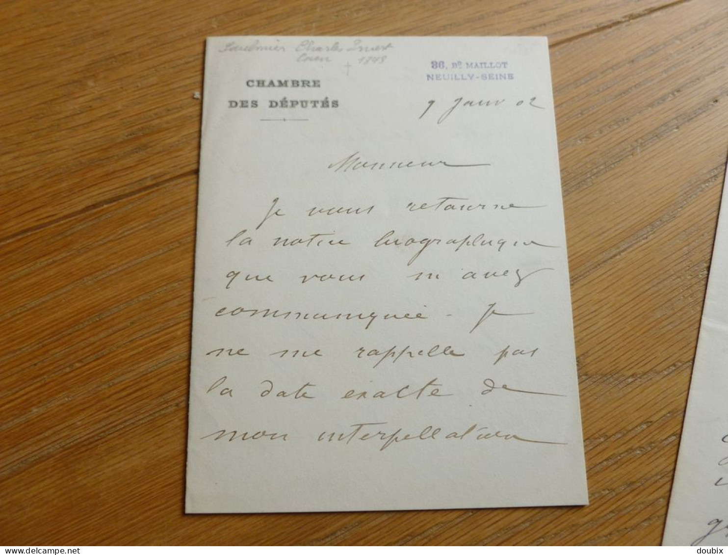 Charles PAULMIER (1848-1907) Député Falaise CAEN Calvados. BRETTEVILLE Sur LAIZE. 2 X Autographe - Personaggi Storici