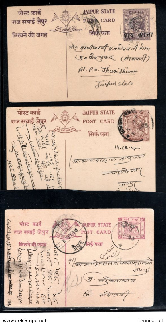 JAIPUR STATE , 3 Stationary  Card , Clear Cancels , One Card Backside Printed !  #1584 - Jaipur