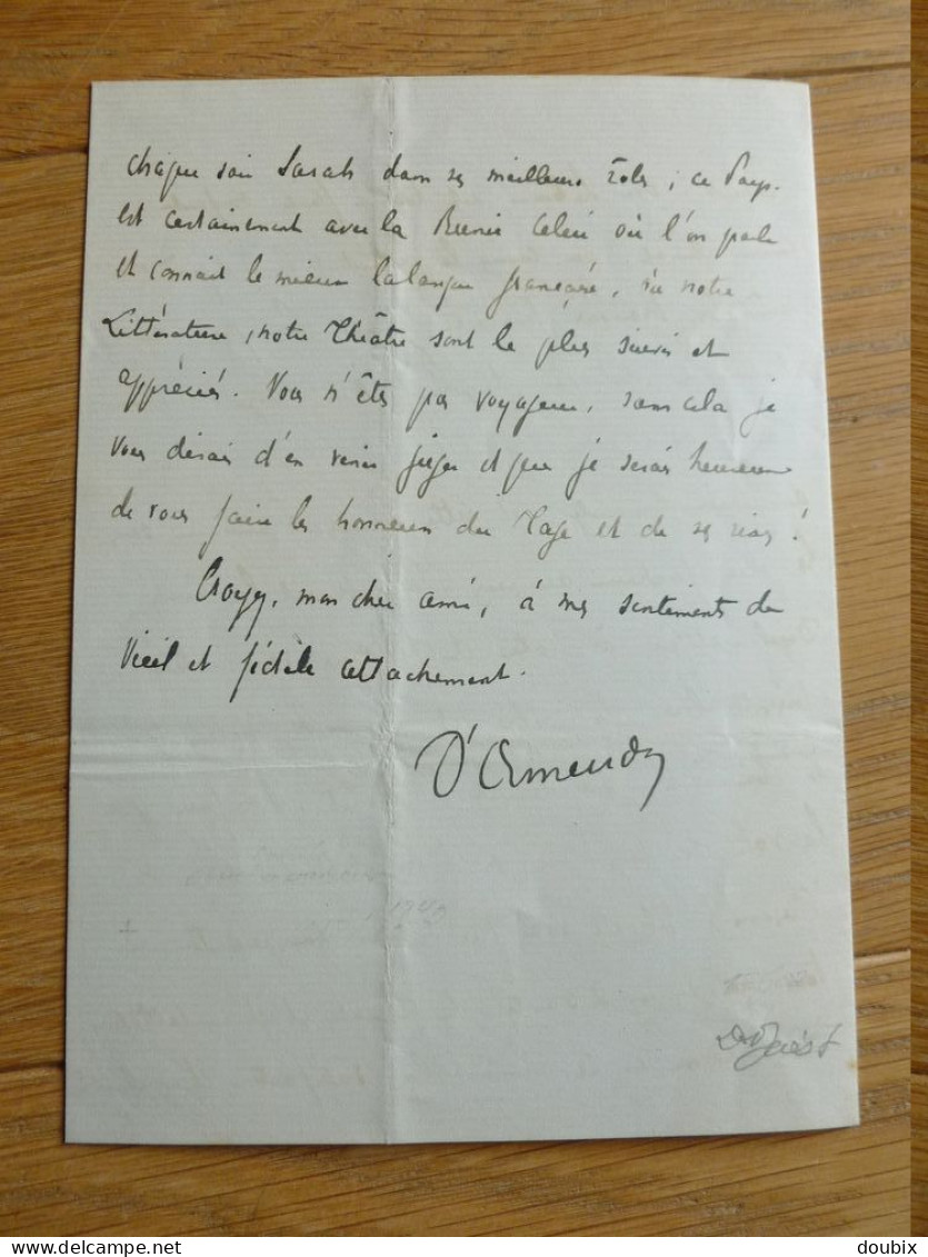 André D'ORMESSON (1877-1957) DIPLOMATE. Athènes, Munich, Berlin, Lisbonne. Frère Wladmir. 2 X AUTOGRAPHE - Historische Personen