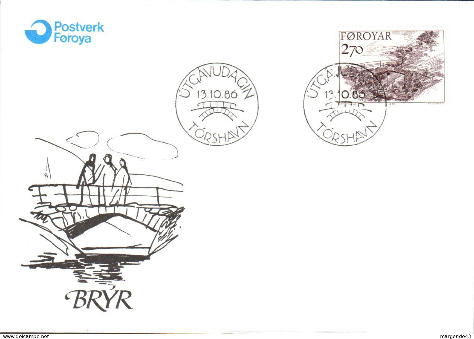 FEROE FDC 1986 VIEUX PONTS - Färöer Inseln