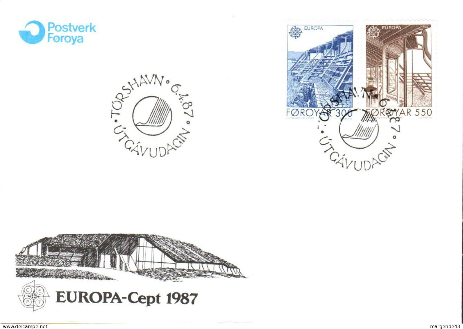 FEROE FDC 1987 EUROPA ARCHITECTURE - Färöer Inseln