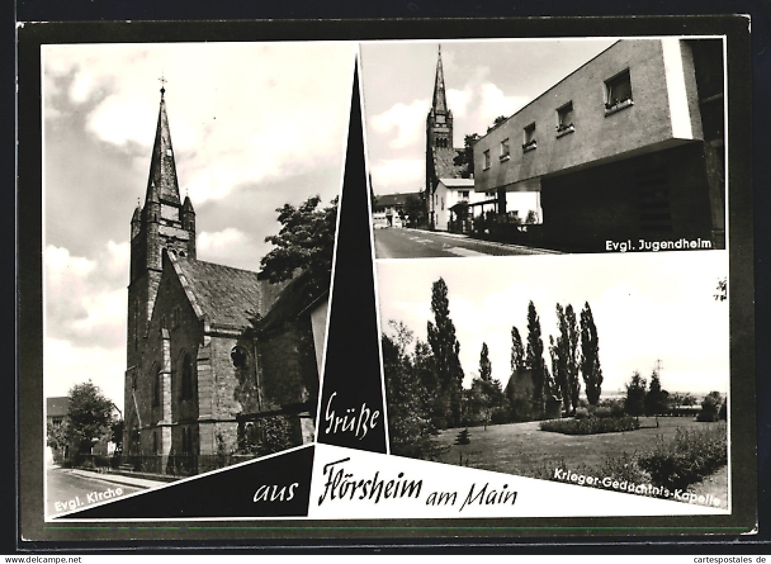 AK Flörsheim A. Main, Evangelische Kirche, Evgl. Jugendheim Und Krieger-Gedächtnis-Kapelle  - Floersheim