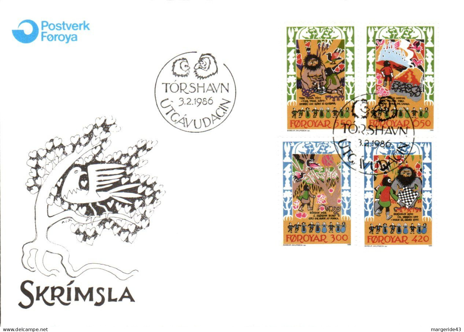 FEROE FDC 1986 CONTES ET LEGENDES "SKRIMSLA" - Färöer Inseln