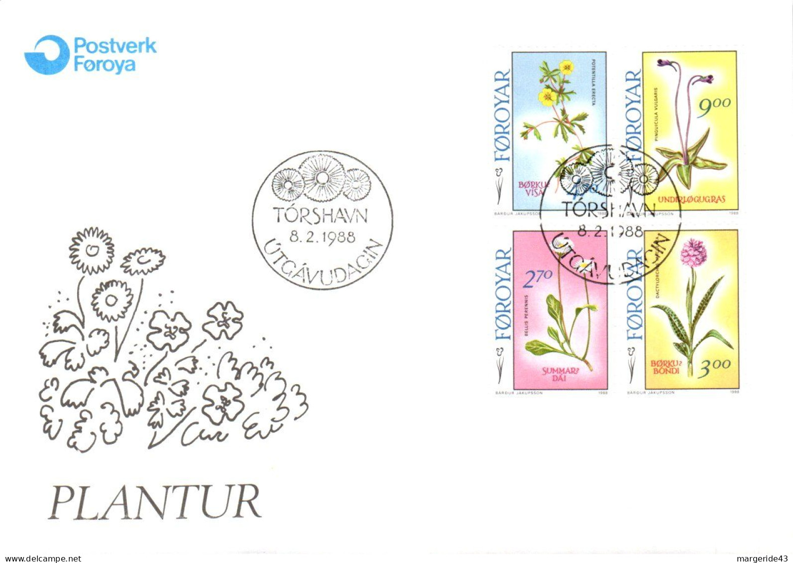 FEROE FDC 1988 FLORE INDIGENE - Färöer Inseln