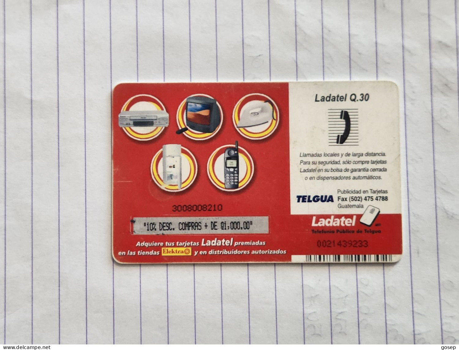 Guatemala-(GU-TLG-143A)-Elektra & Ladatel 1-(24)-(ladatel Q.30)-(0021439233)-used Card+1 Card Prepiad Free - Guatemala