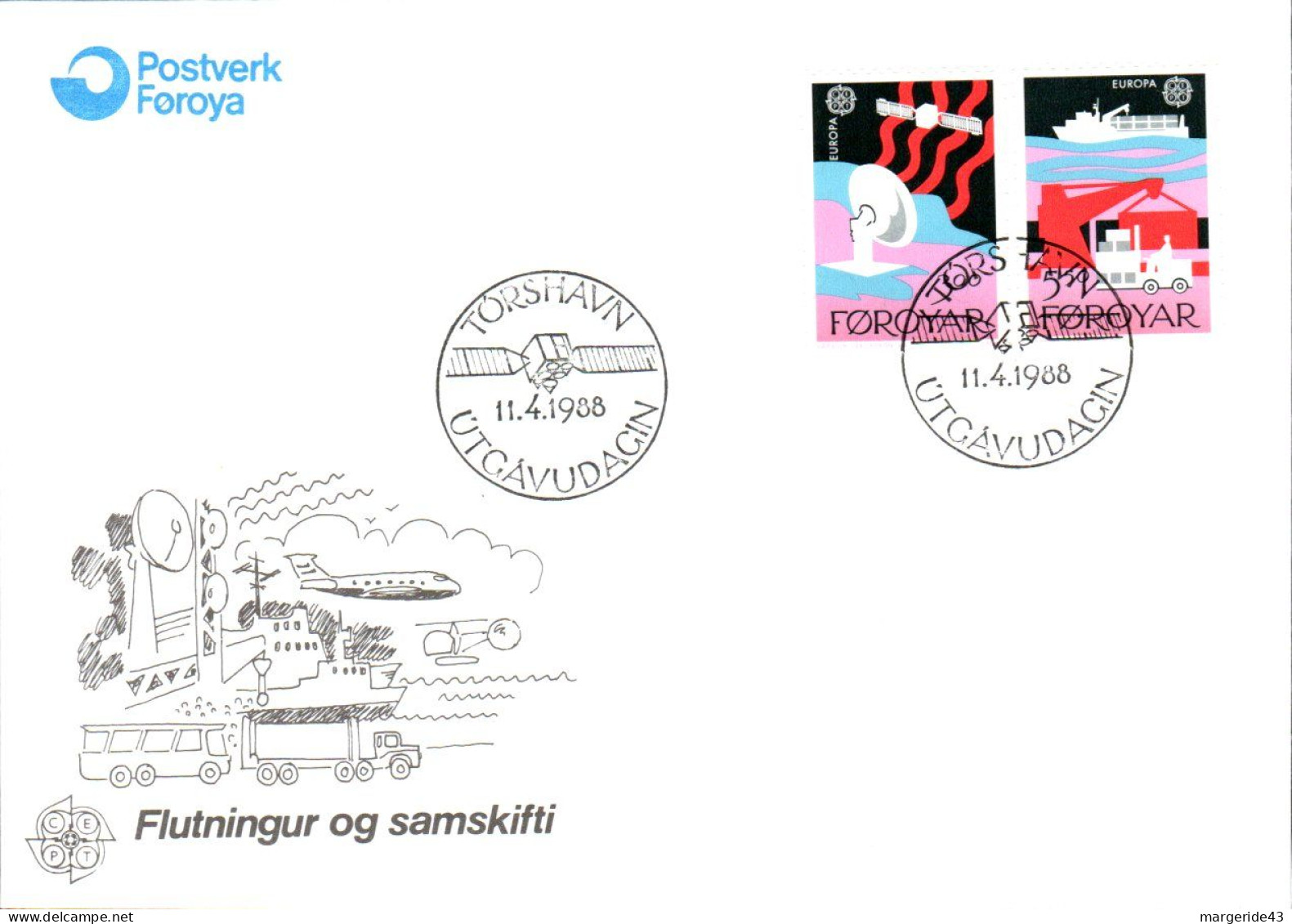 FEROE FDC 1988 EUROPA TRANSPORTS - Färöer Inseln