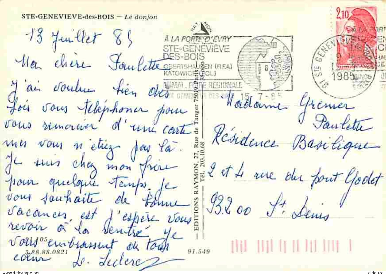 91 - Sainte Geneviève Des Bois - Le Donjon - Flamme Postale - CPM - Voir Scans Recto-Verso - Sainte Genevieve Des Bois