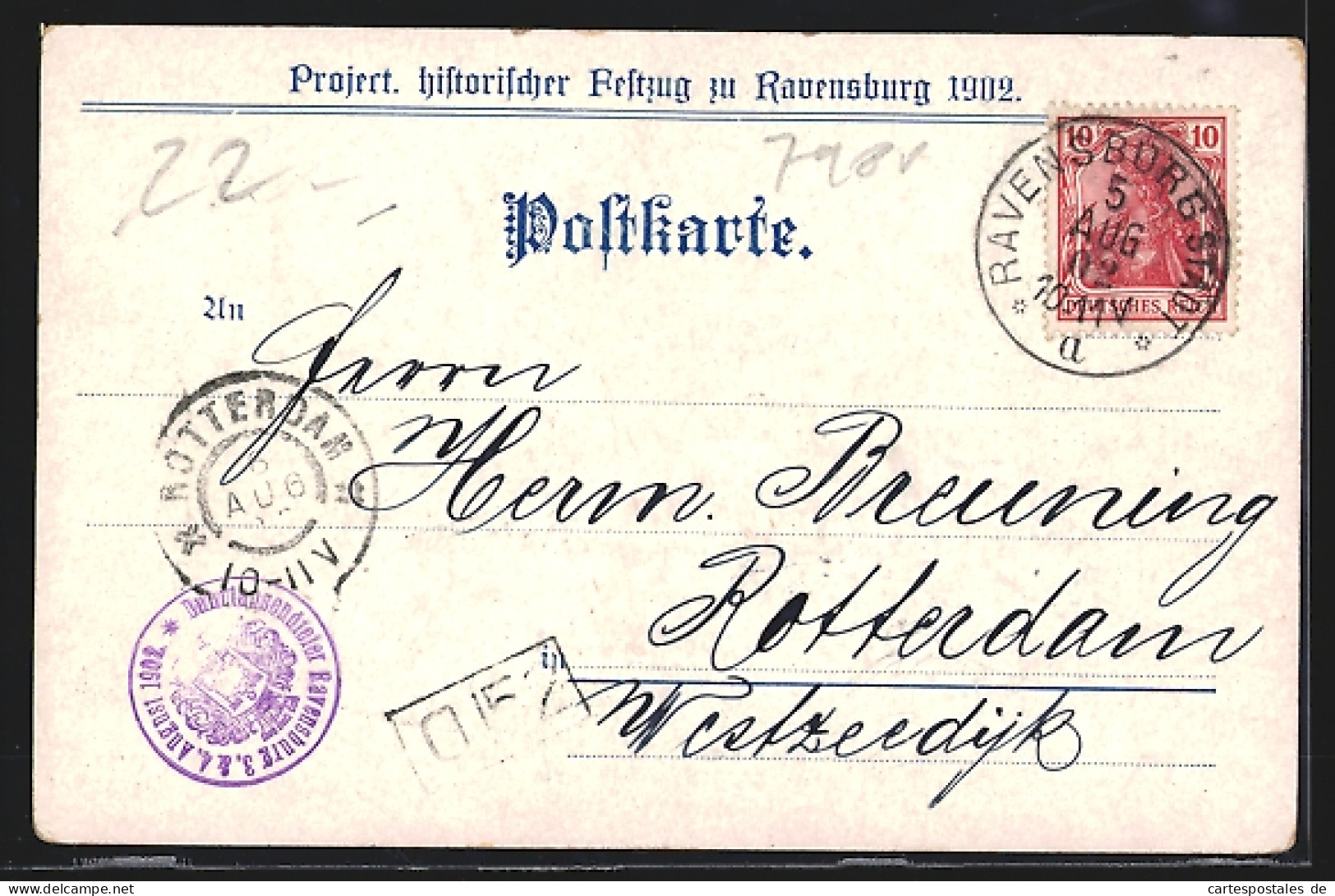 AK Ravensburg, Histor. Festzug Ravensburg 1902, Ravensburgs Handel Mit Italien Und Spanien, Wappen  - Ravensburg