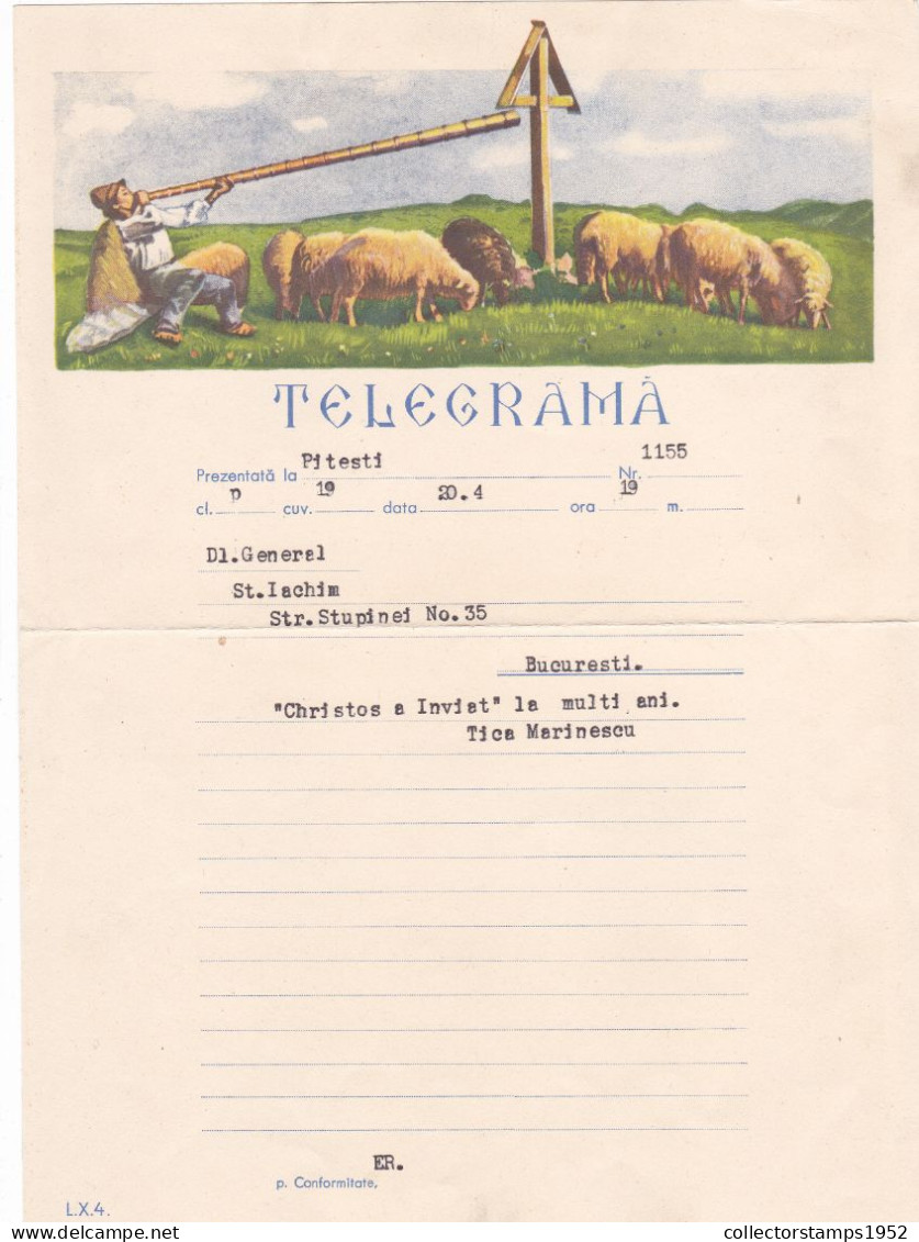 VERY RARE TELEGRAMME,SHEPHERD SINGING FROM TULNIC, WITH THE SHEEP,LX4, ROMANIA - Telégrafos