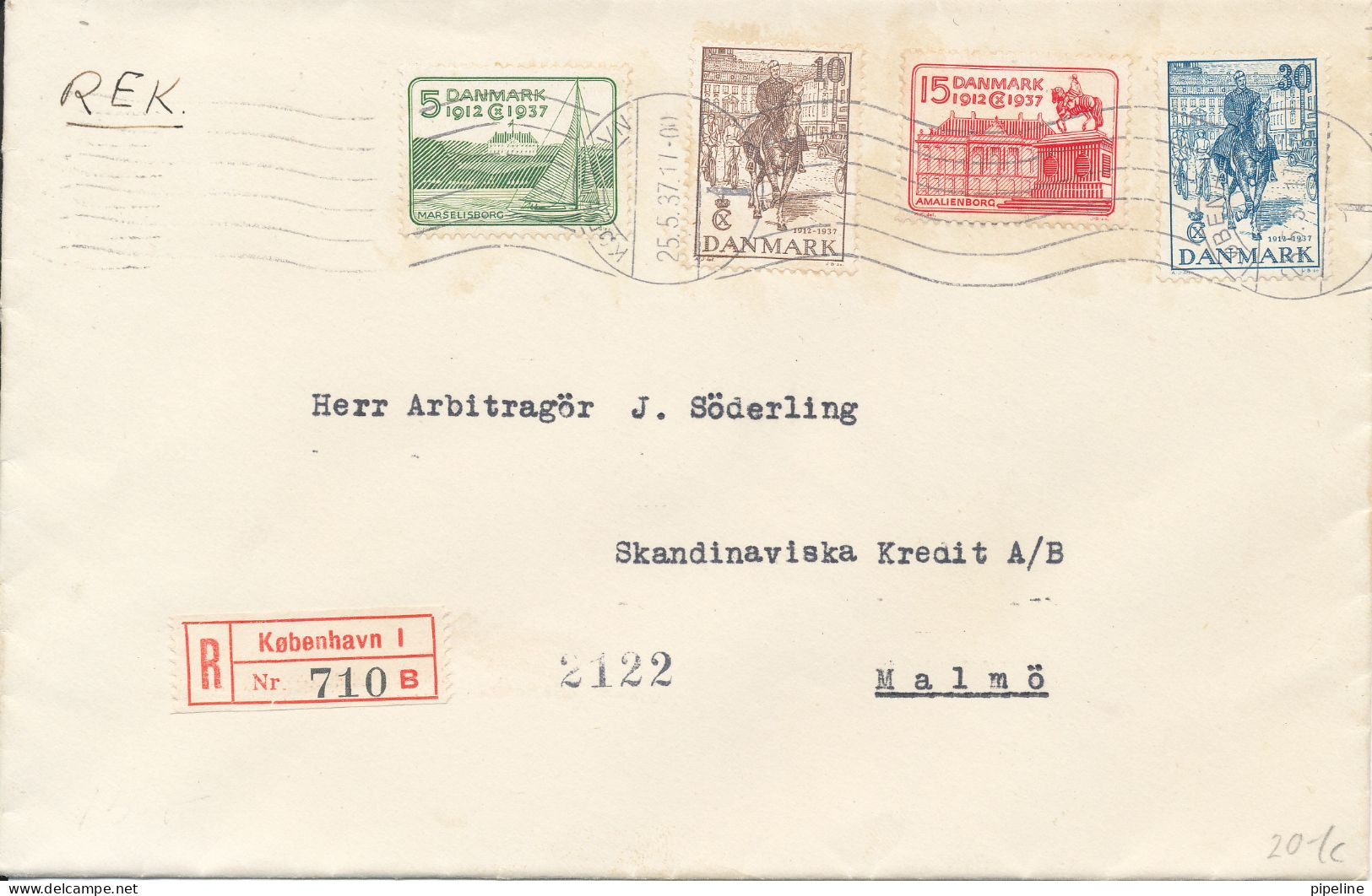 Denmark Registered Cover Sent To Malmö 25-5-1937 With Complete Set Of 4 King Chr. X. Silver Jubilee - Covers & Documents