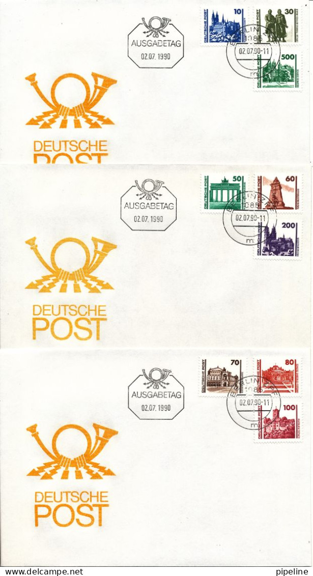 Germany DDR FDC 2-7-1990 Complete Set Of 9 On 3 Covers With Cachet - Sonstige & Ohne Zuordnung