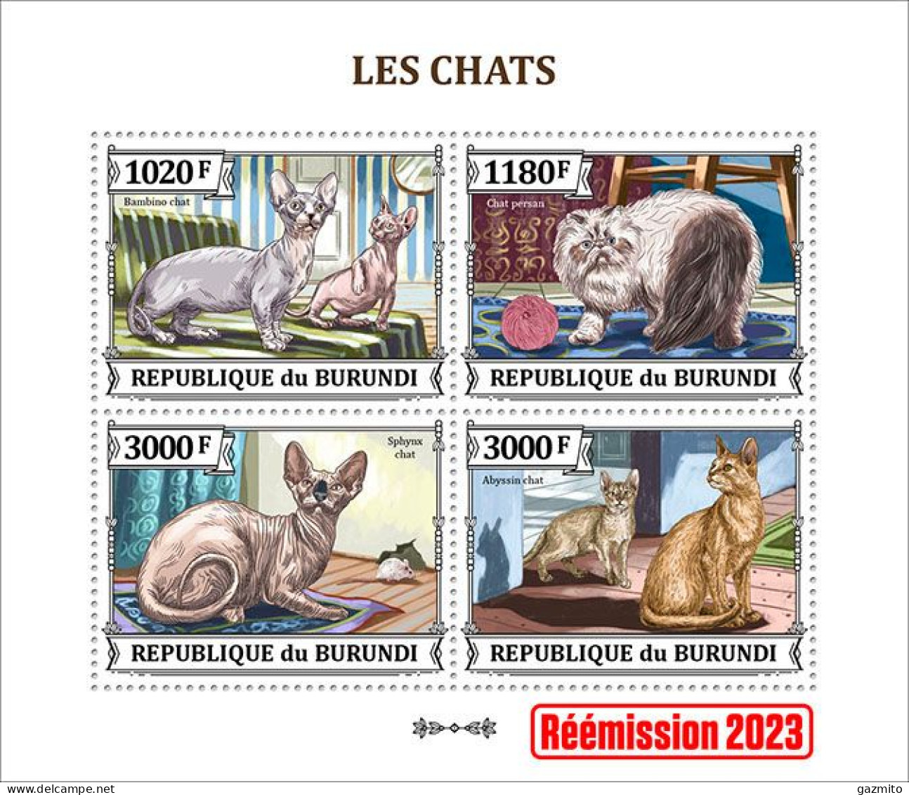 Burundi 2023, Animals, Cats, 4val In Block - Ongebruikt