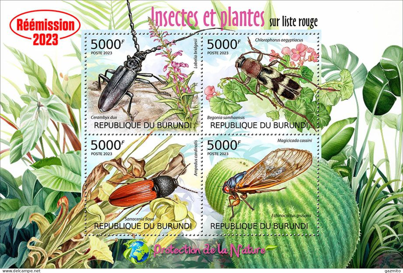 Burundi 2023, Animals, Insects And Plants, Re-issued, 4val In Block - Unused Stamps