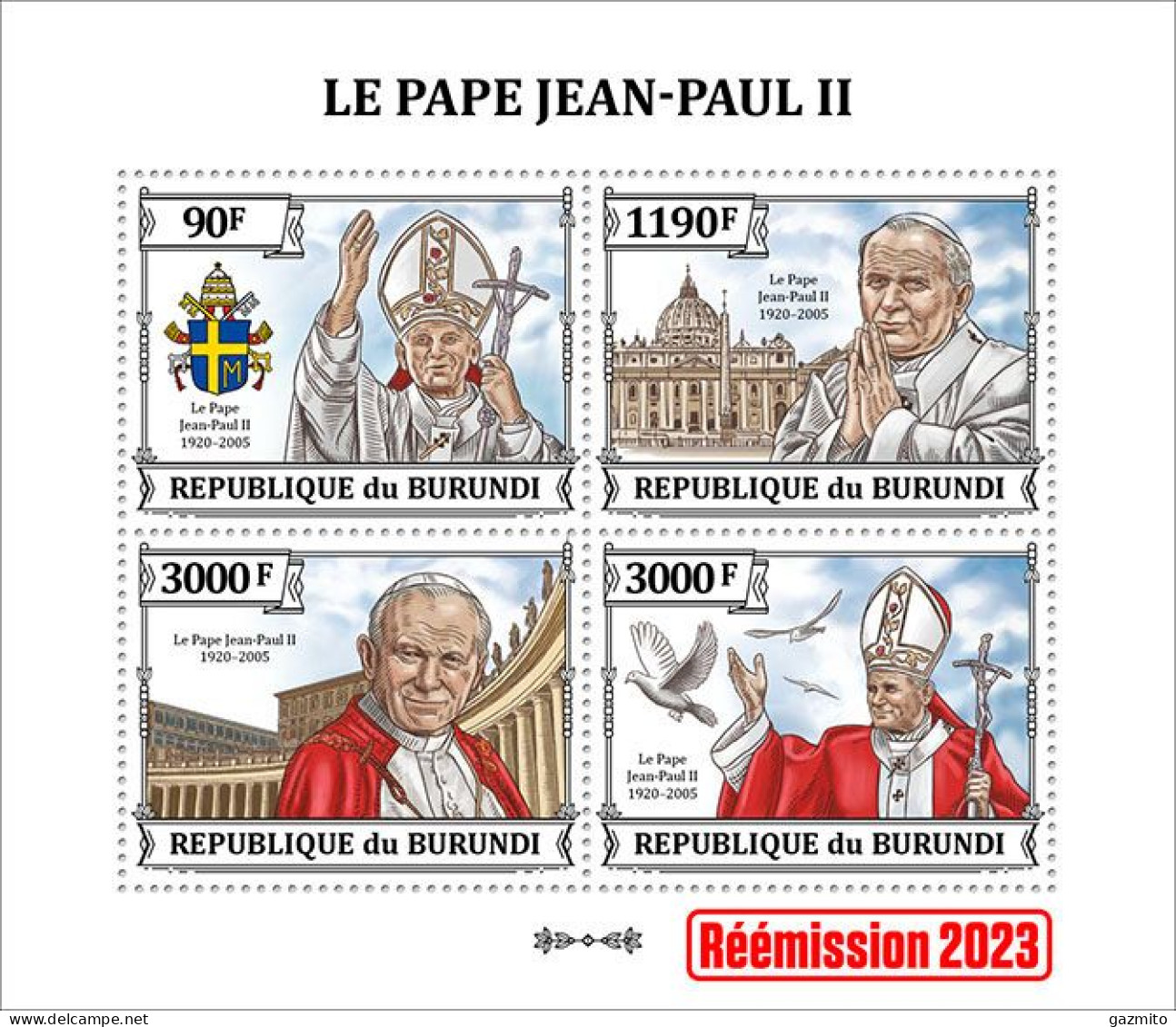 Burundi 2023, Pope J. Paul II, 4val In Block - Neufs