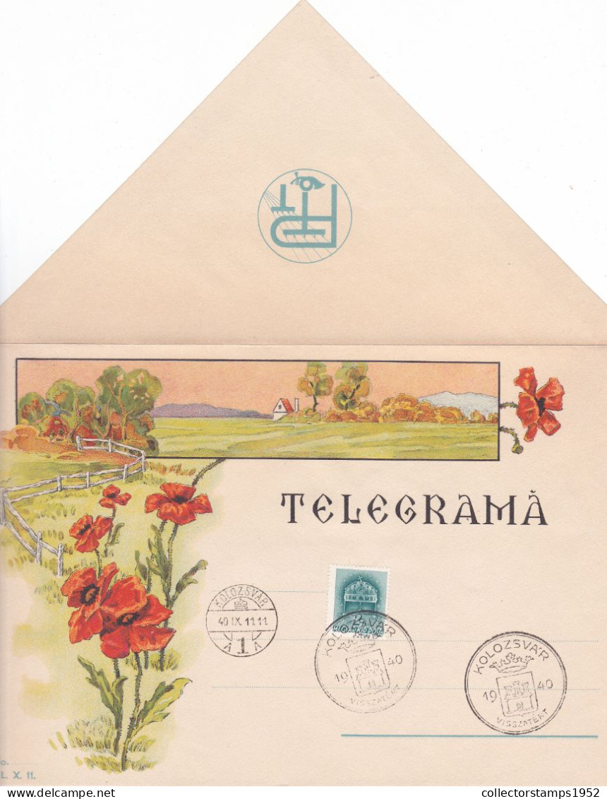VERY RARE TELEGRAMME,POPPY FLOWERS,COVERS,LX11, ROMANIA - Telegraphenmarken