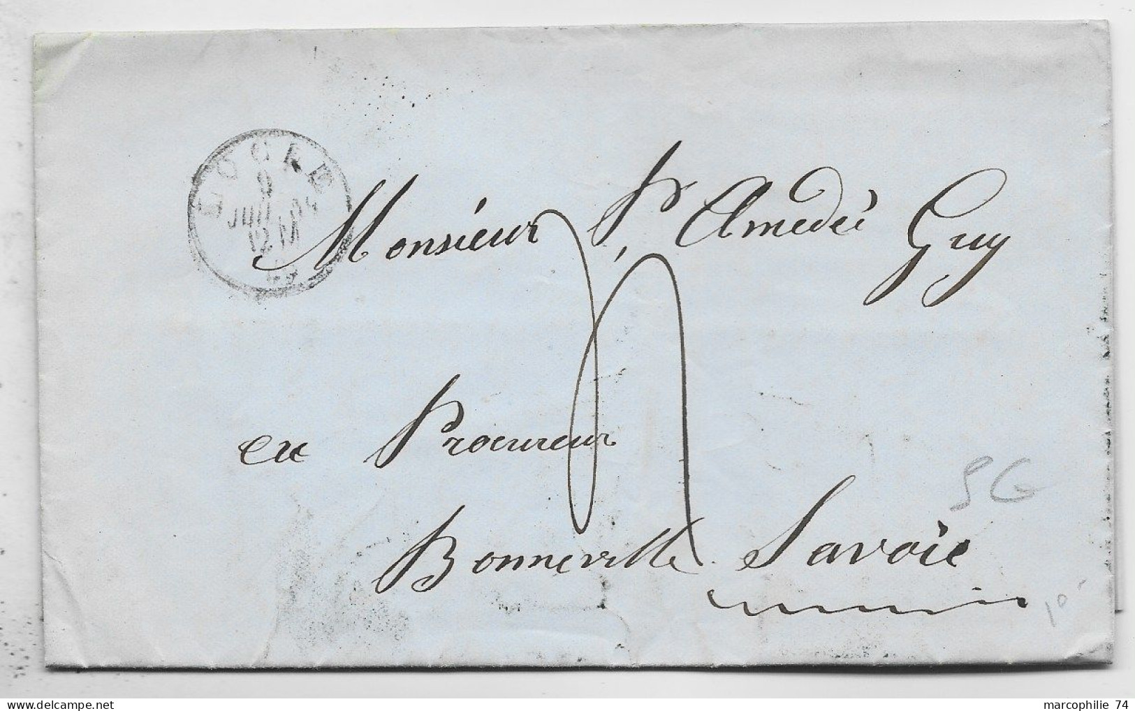 HELVETIA SUISSE LETTRE COVER LOCLE 1859 POUR BONNEVILLE HAUTE SAVOIE SARDE VIA GENEVE - Covers & Documents