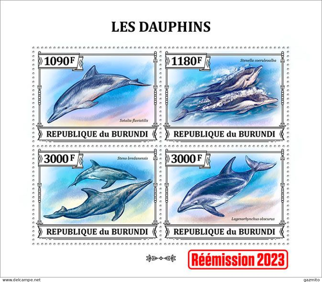 Burundi 2023, Animals, Dolphins II, Re-issued, 4val In Block - Delfines