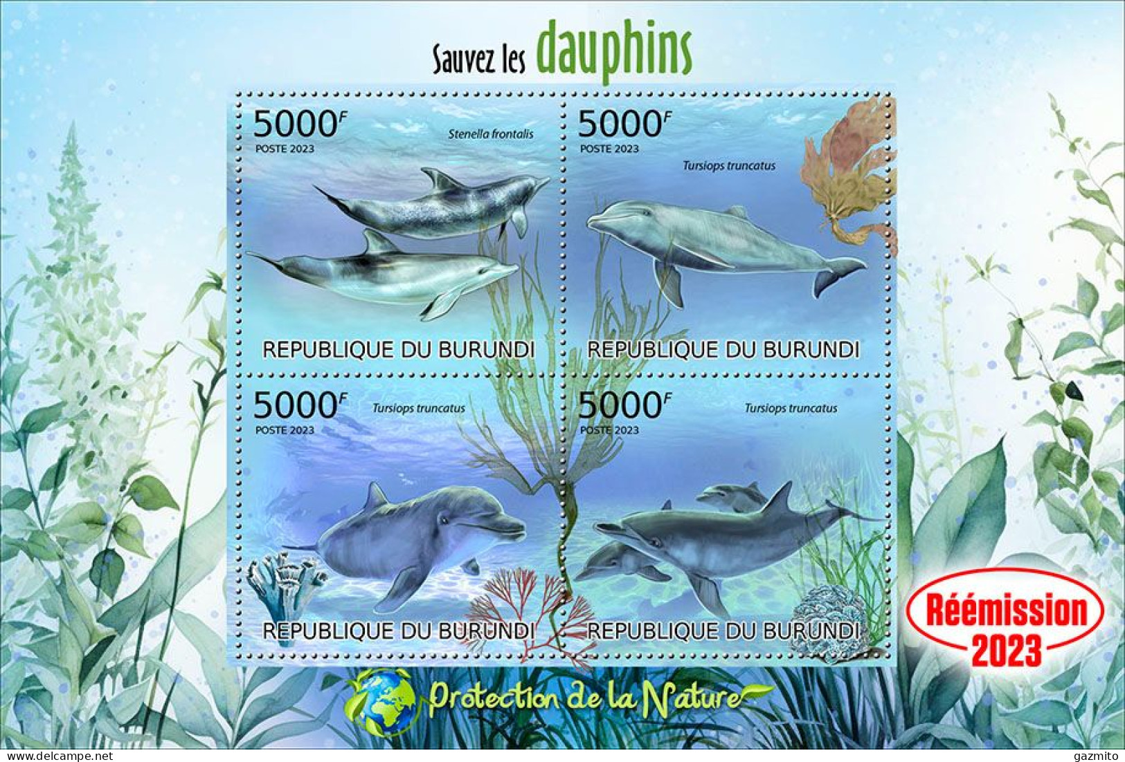 Burundi 2023, Animals, Dolphins I, Re-issued, 4val In Block - Dolphins