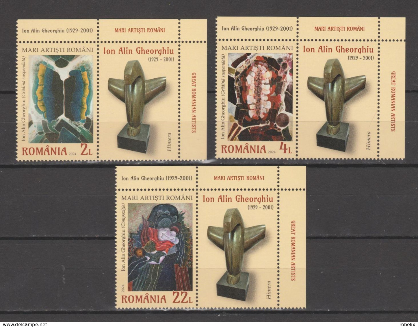 ROMANIA 2024 GREAT  ROMANIAN ARTIST: ION ALIN GHEORGHIU Painter And Sculptor Set Of 3 Stamps With Labels MNH** - Modern