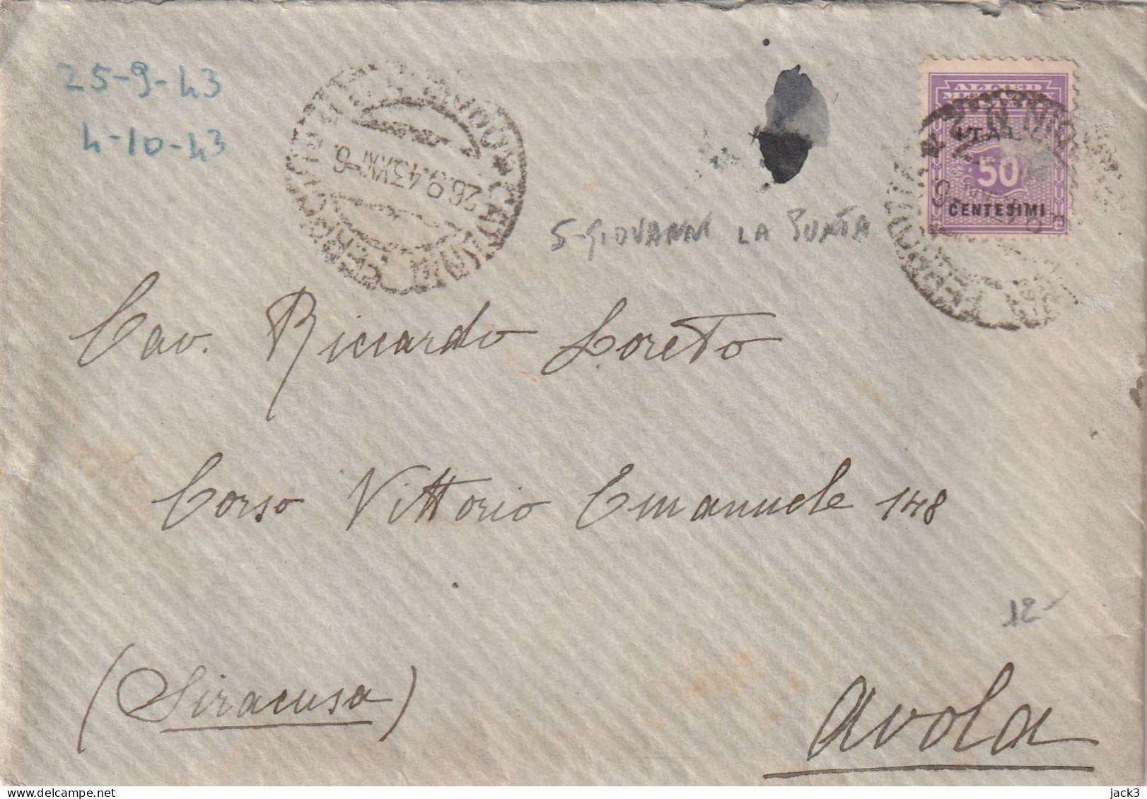 BUSTA - STORIA POSTALE - ALB. - Anglo-american Occ.: Sicily