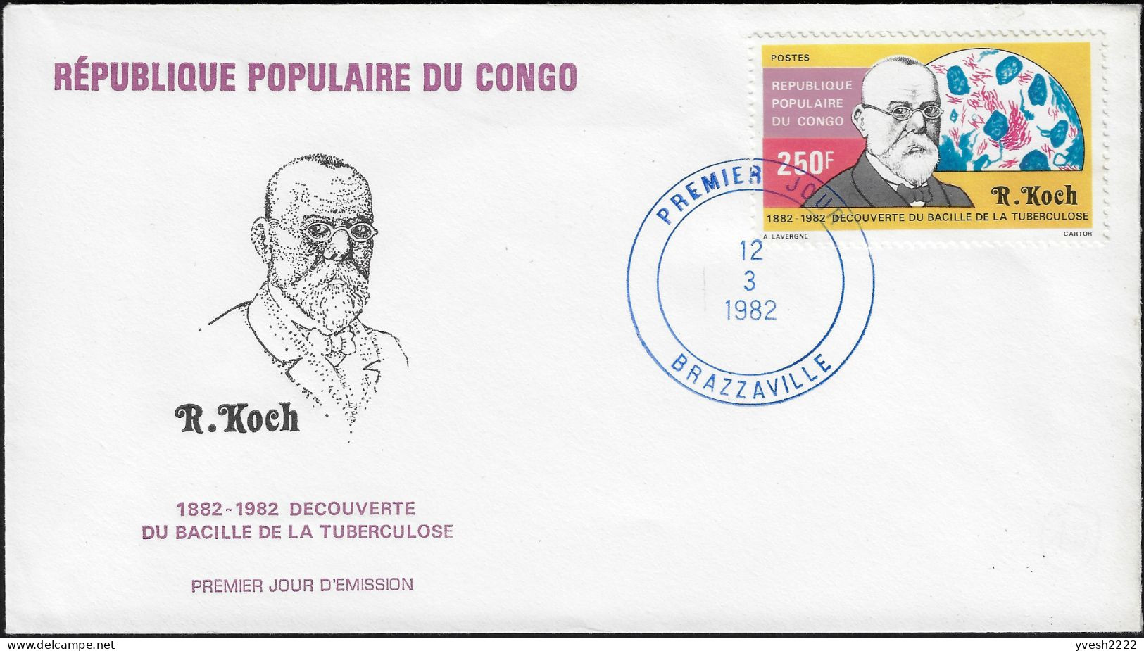 Congo Brazza 1982 Y&T 678 Sur FDC. Découverte Du Bacille De La Tuberculose Par Robert Koch - Malattie