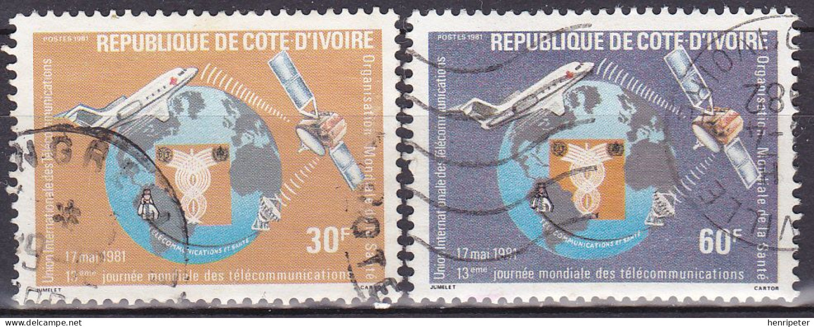 Série De 2 Timbres-poste Dentelés Oblitérés - Journée Mondiale Des Télécommunications - N° 571-572 (Yvert) - RCI 1981 - Costa D'Avorio (1960-...)