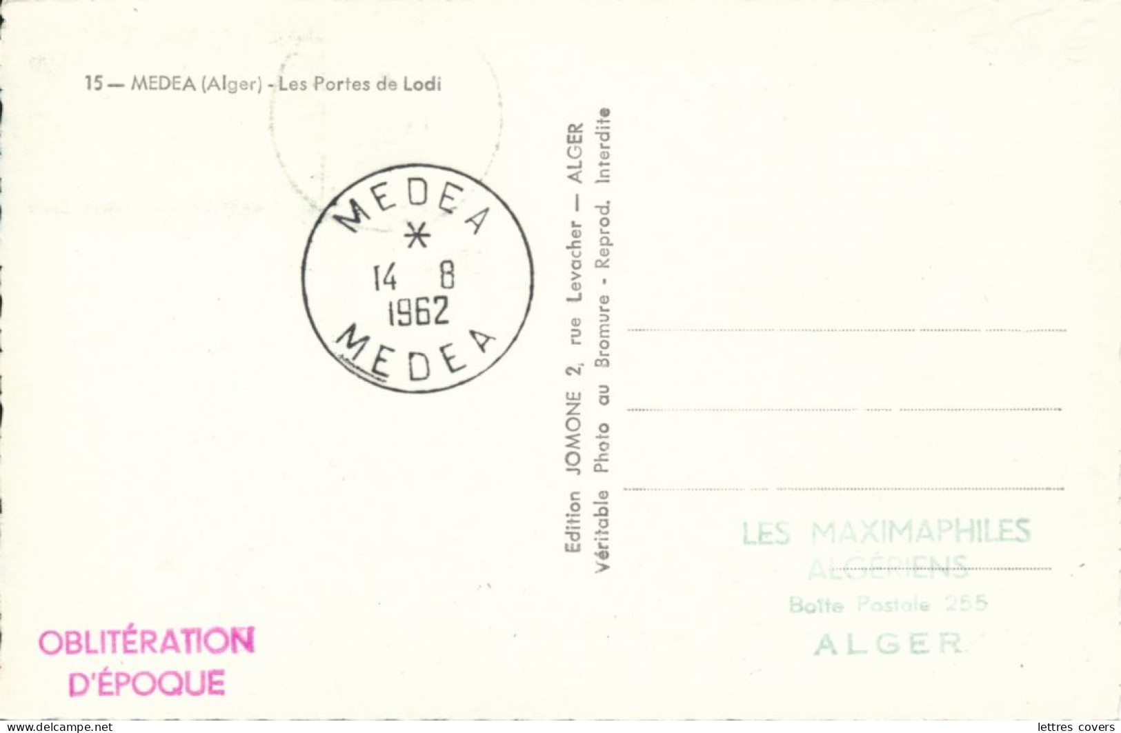 Algérie Carte Maximum 1f Portes De Lodi SURCHARGÉ EA Obl MEDEA 148/8/52 - Etat Algérien Maxi Card Obl Française - Maximum Cards