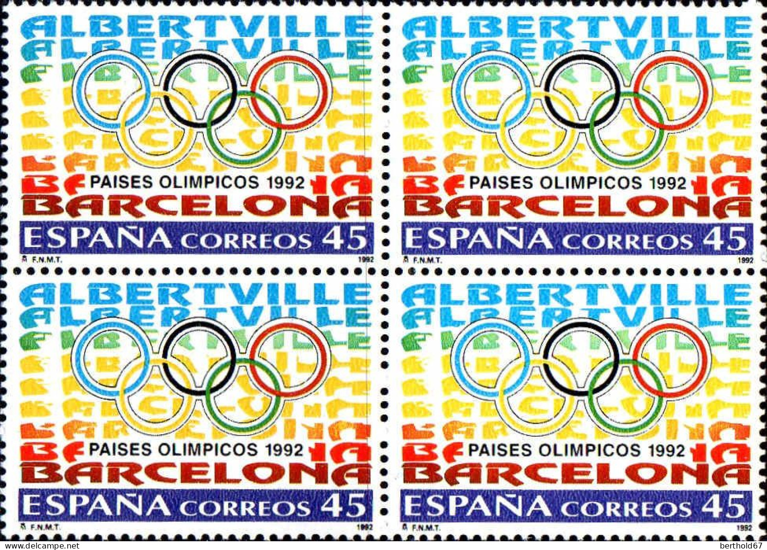 Espagne Poste N** Yv:2808 Mi:3073 Paises Olimpicos Alberville Barcelona Bloc De 4 (Thème) - Ete 1992: Barcelone