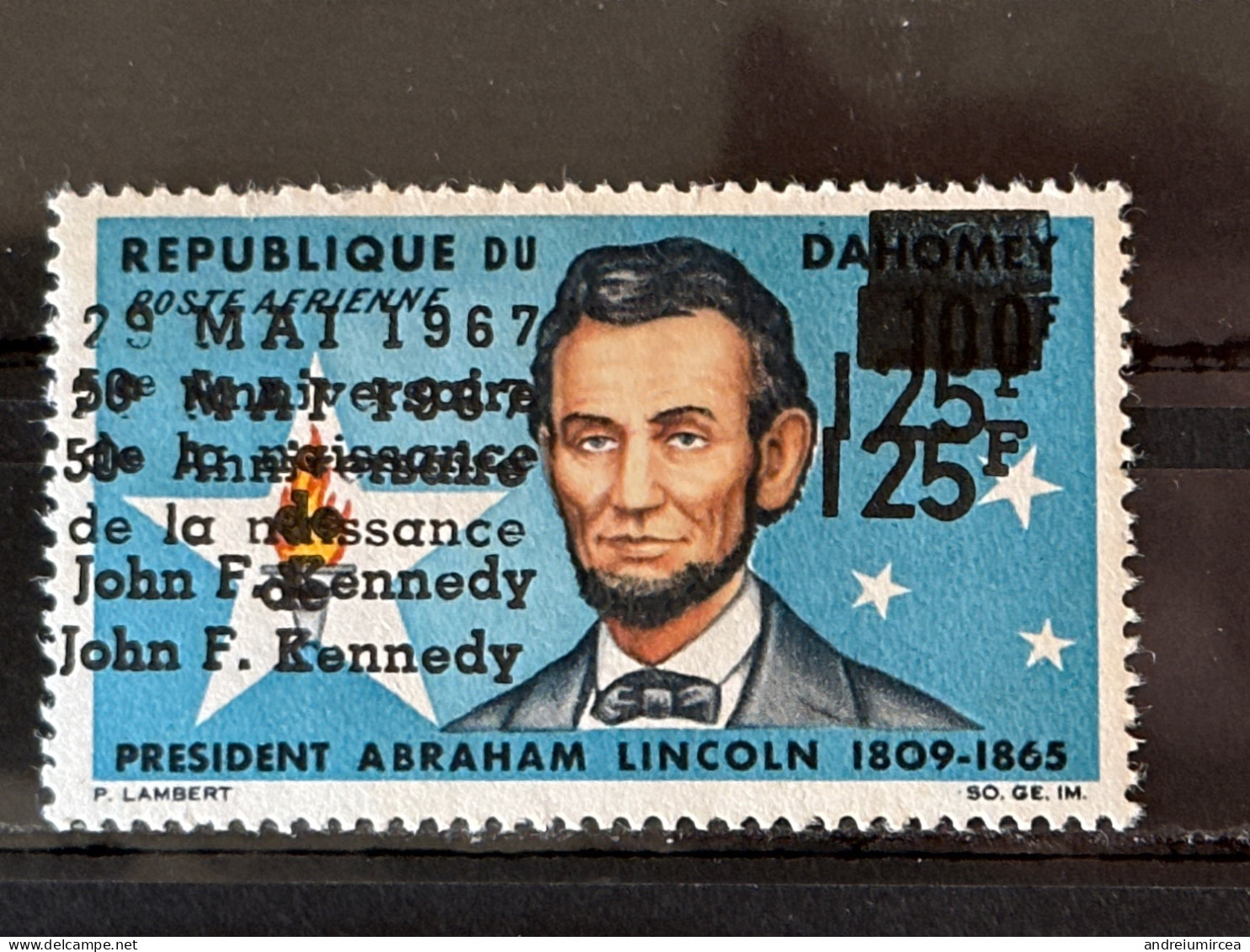 1967 Erreur Double Surcharge Lincoln Kennedy - Bénin – Dahomey (1960-...)