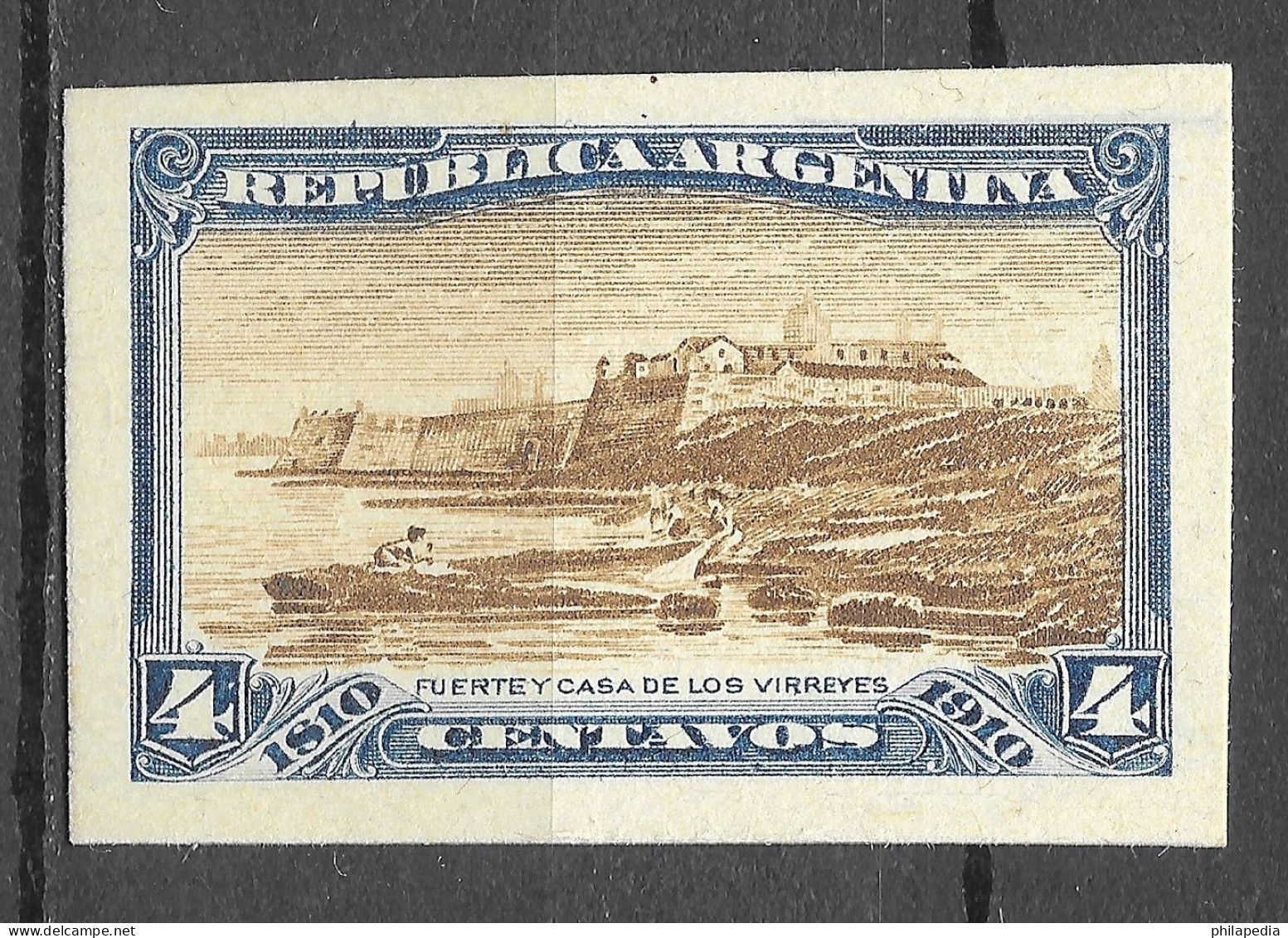 Argentine Fort Des Vices Rois Buenos Aires Essai Non Dentelé Fortress Imperf Proof Ungezahnt Essay Ongetand ** 1910 100€ - Castelli