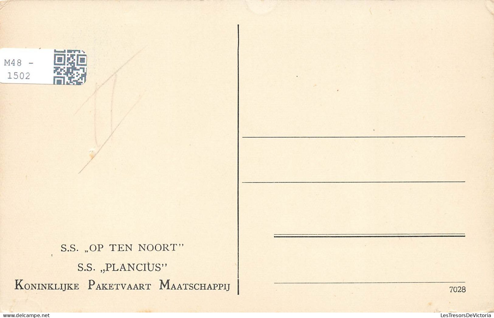 PAYS-BAS - SS Op Ten Noort - SS Plancius - Koninklinke Pketvaart - Maatschappij - Carte Postale Ancienne - Amsterdam