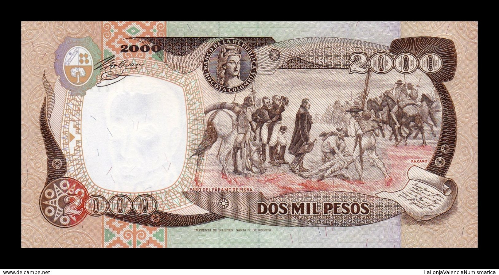Colombia 2000 Pesos Simón Bolívar 1994 Pick 439b Sc Unc - Colombie