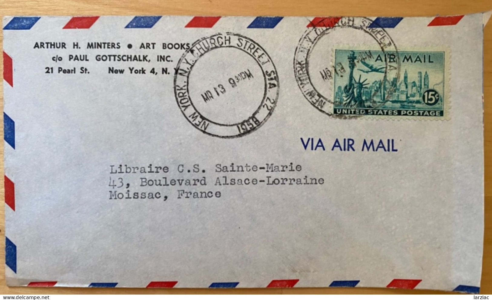 Enveloppe Affranchie Pour La France Oblitération New York Church Street 1958 - Briefe U. Dokumente